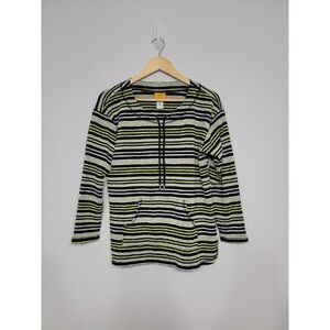 Ruby Rd. Women's Pullover Size Medium Neck Drawstring‎ Striped Lime